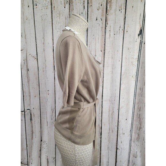 ALK Women's XS New York & Company Tan Layered Short Sleeve Cardigan Blouse Top - Picture 3 of 9